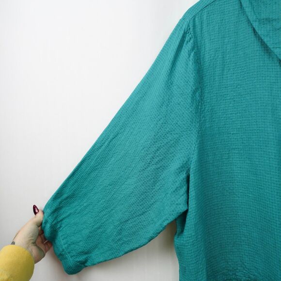 Nilgun Derman Niche Asymmetric Linen Blend Blouse Size XL Teal Green Lagenlook - Picture 3 of 8